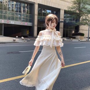 2026温柔甜美长款连衣裙优雅清楚系长裙日系两穿杏色巨好看约会夏