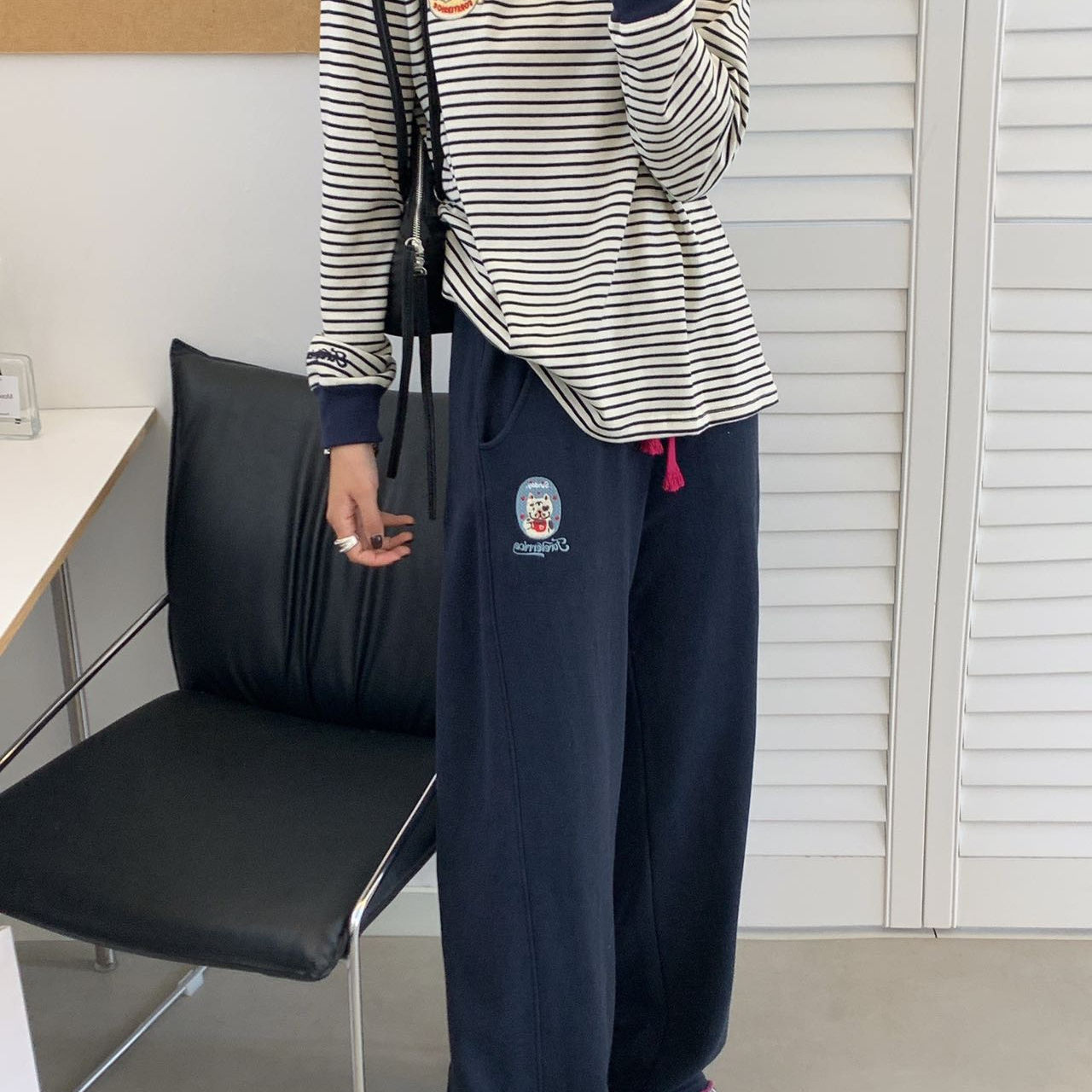 纸袋家秋季新款「撞色卷边纯棉法斗小狗卫裤」2594休闲直筒裤子