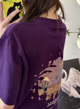 纸袋家冬季新款「330克全棉双纱地球印花短袖T恤」简约时尚XC5016