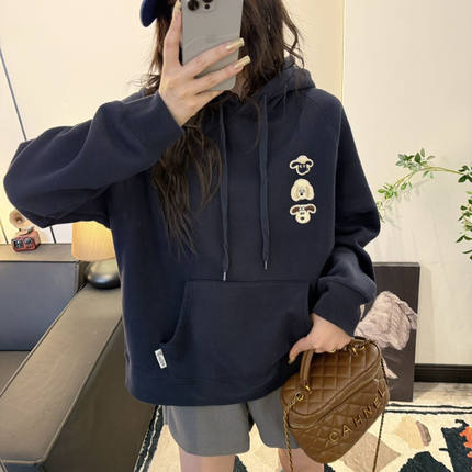 纸袋家冬季新品「立体绣加绒帽衫」时尚休闲连帽宽松韩版百搭8805