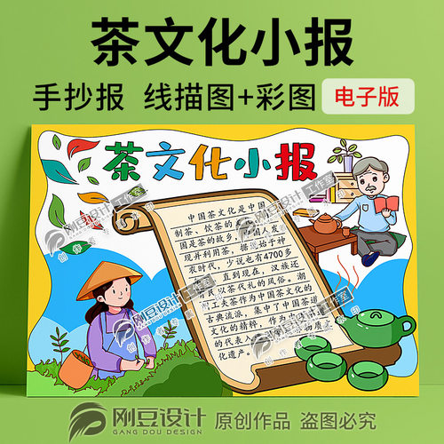 茶文化手抄报彩图线描图广州潮州工夫茶中华传统文化小报电子版
