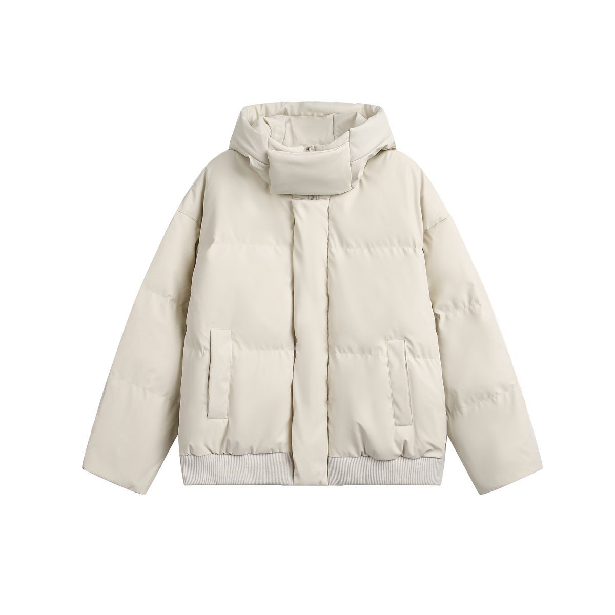 美式短款PU皮连帽羽绒棉