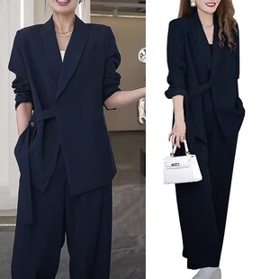 大码女装胖mm西装套装200斤休闲宽松显瘦阔腿裤职业上班两件套