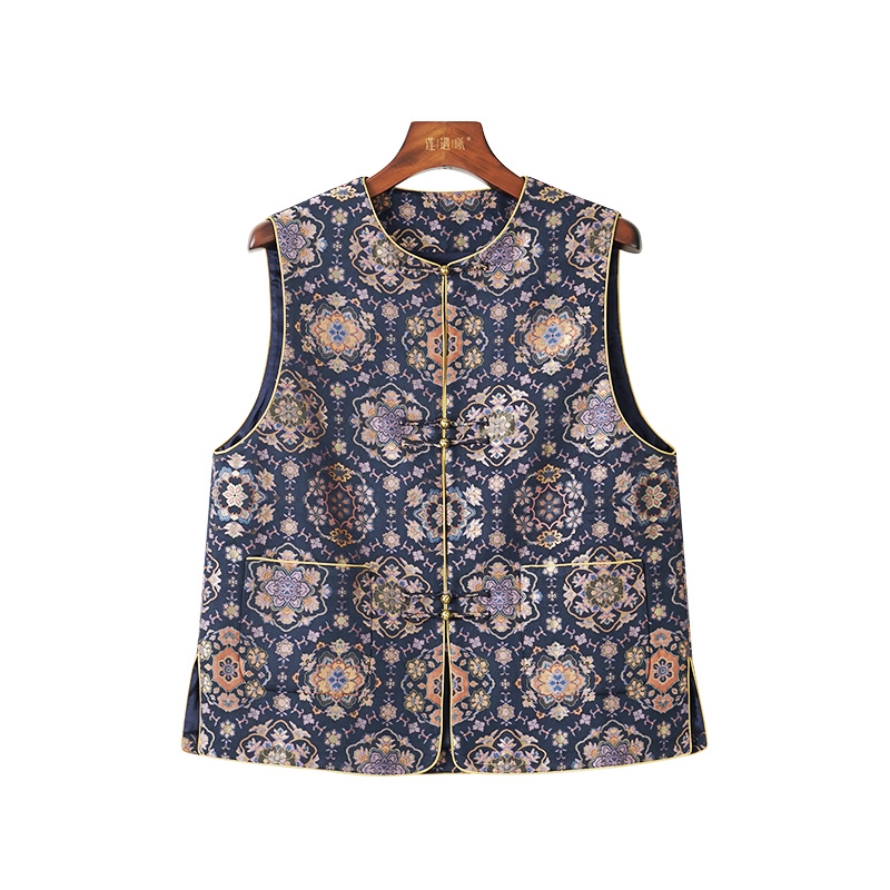 墨青宝相花纹口袋马甲 新中式国风女装1e1267Y008