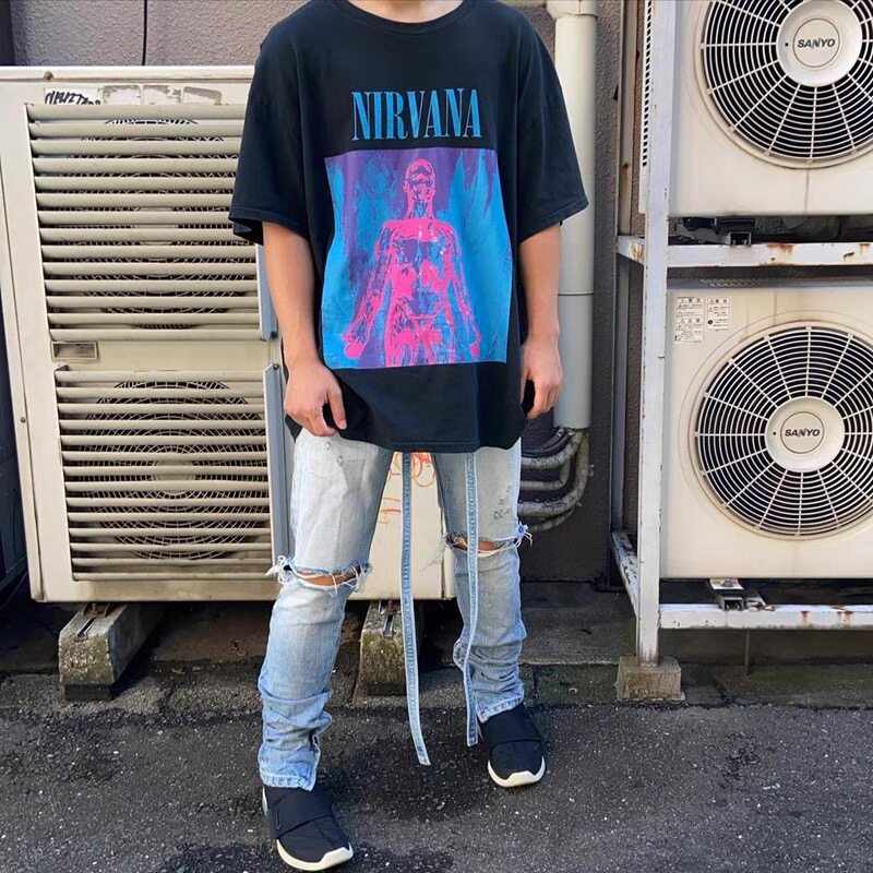 nirvana涅槃天使乐队短袖vintage水洗做旧复古fog高街休闲宽松t恤