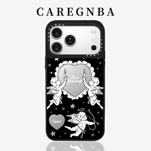 CAREGNBA联名暗黑爱心天使适用苹果16ProMax手机壳iPhone15pro磁吸14plus镜面13防摔12高级11甜酷少女XR网红