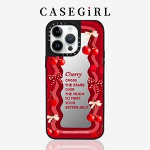 CASEGIRL樱桃红色波浪字母适用苹果16ProMax手机壳2025新款iPhone15pro波点蝴蝶结14甜酷少女13防摔12镜面11