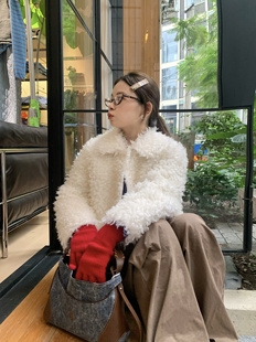 DAMEI大美 100%鹅绒内胆 100%卷羊毛白色外套 很暖和 皮草外套女