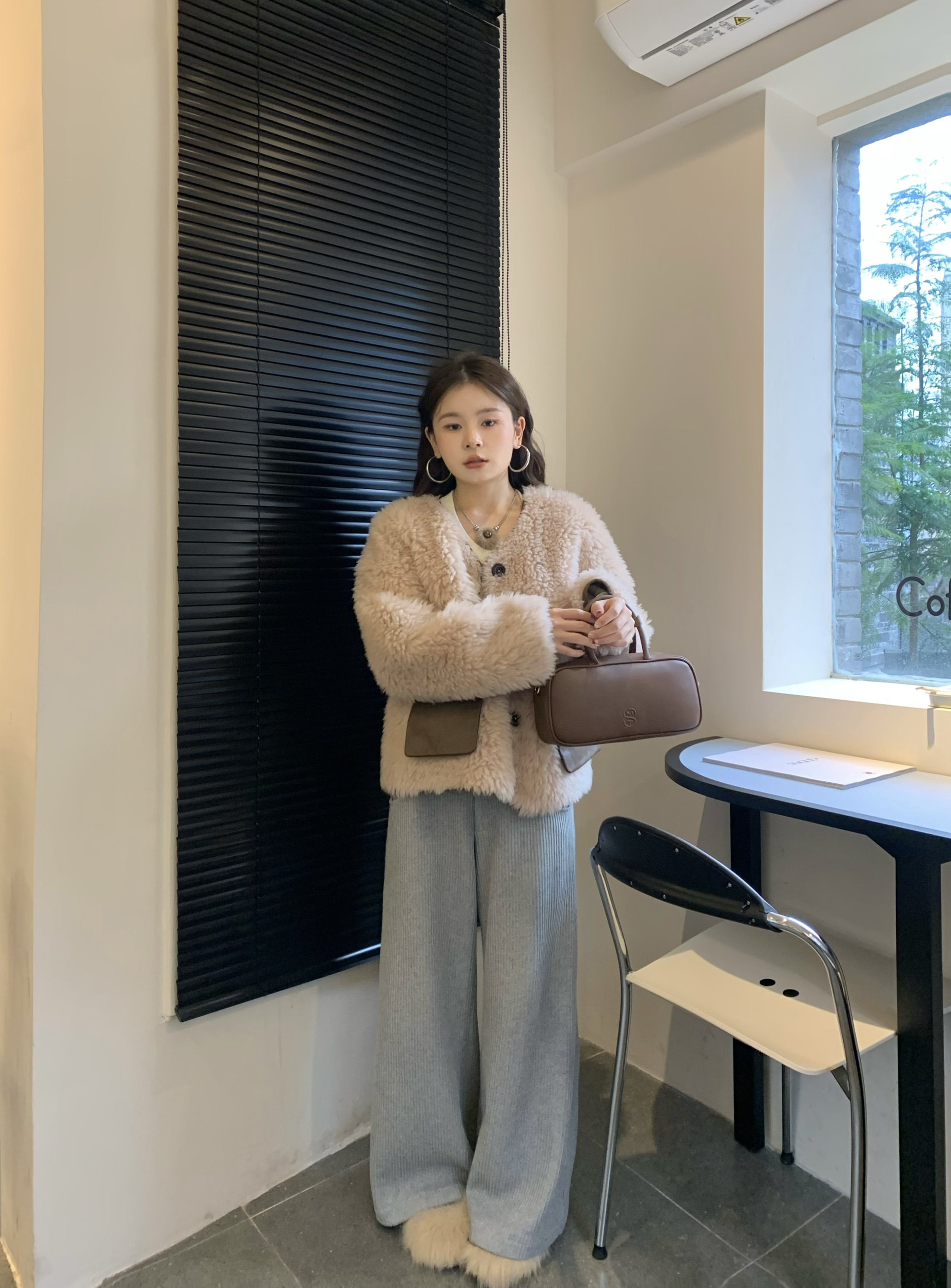 DAMEI大美 灰色针织裤子 低腰直筒版型 慵懒舒适随意简约阔腿裤女