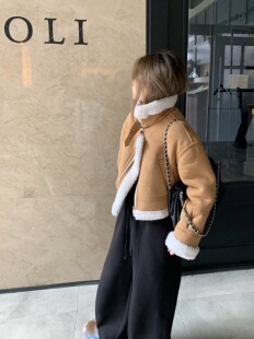 大美小个子机车外套37羊羔毛 厚实的不行棕色韩版短款外套棉衣女