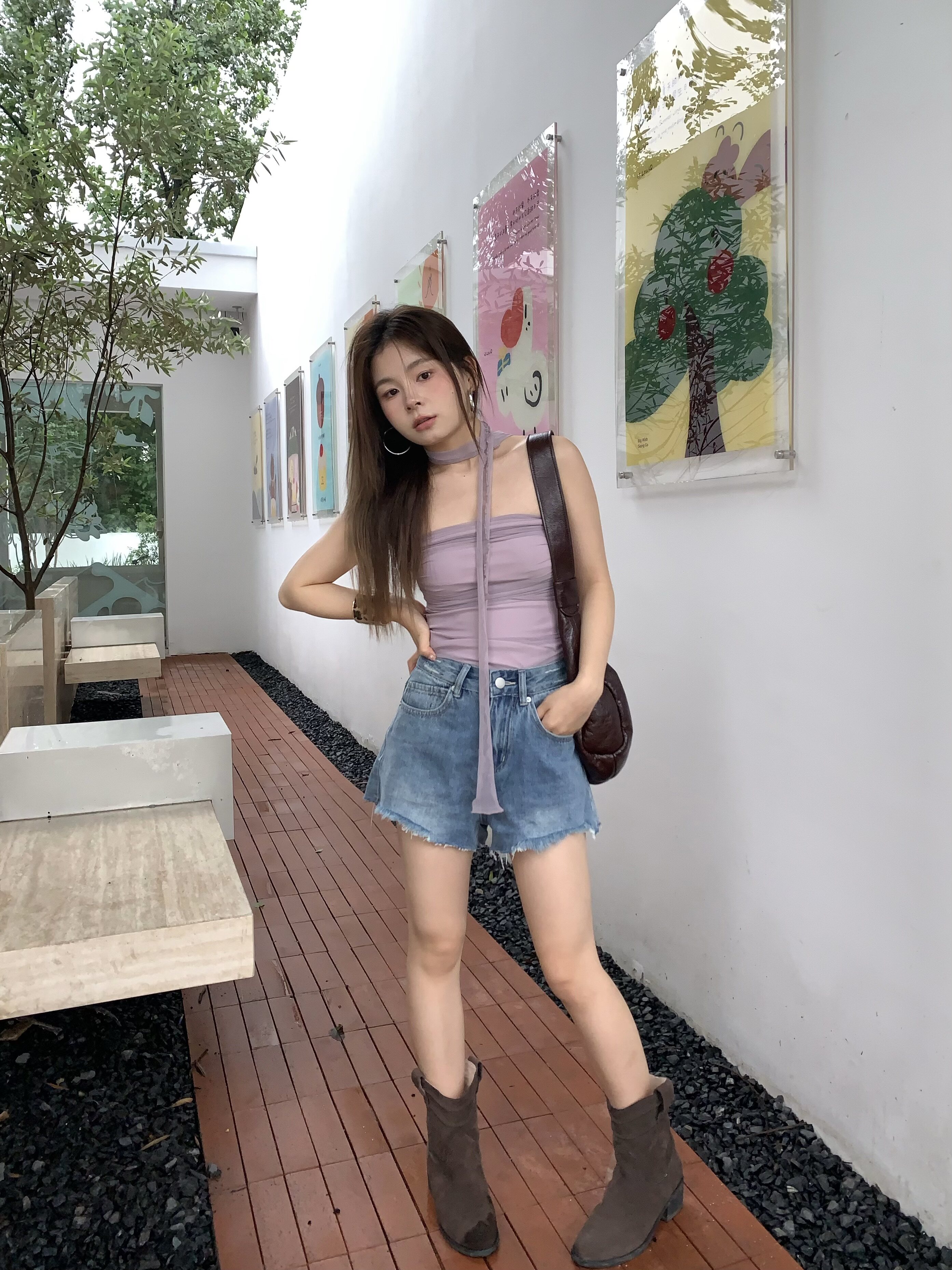 大美自制高腰 牛仔短裤 夏季新款显腿长热裤虚边设计 A字牛仔裤女