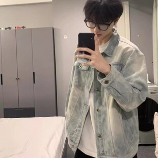 夹克女高级感青少年翻领牛仔衣情侣 工装 美式 高街牛仔外套男春秋季