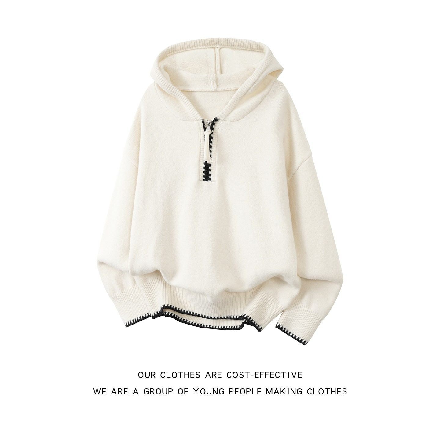 秋冬季高级感纯色毛衣男女慵懒风针织衫外套新款男士痞帅连帽卫衣