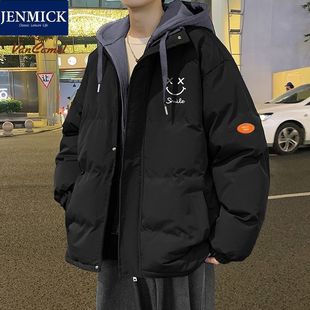 假两件羽绒棉棉衣男秋冬季 拼色连帽情侣棉服学生百搭保暖外套 新款