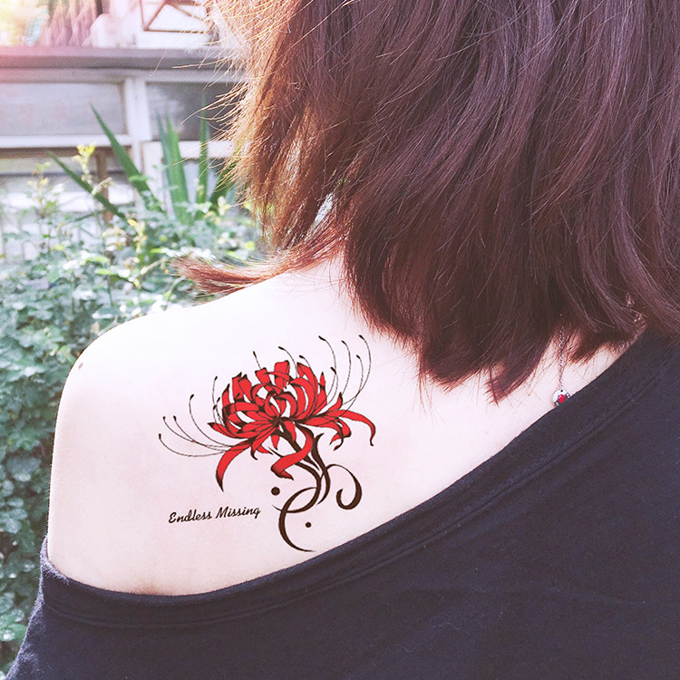 彼岸花纹身贴防水女持久 性感肩部胸口锁骨纹身贴彼岸花地狱少女