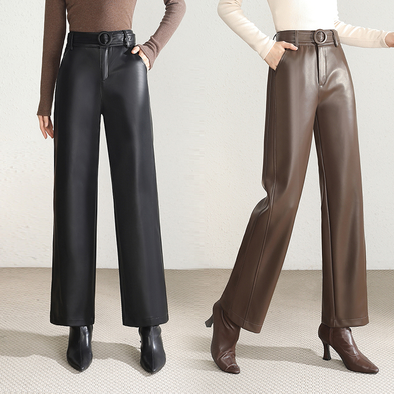 秋季PU仿皮直筒裤女裤