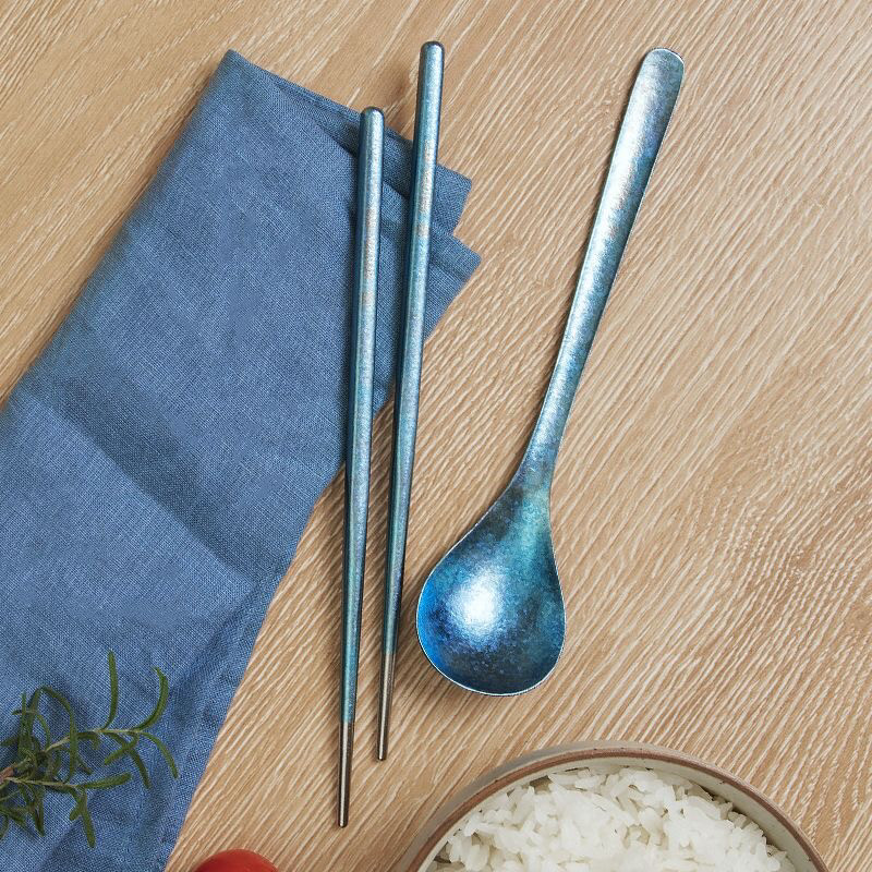 德国三头鹰冰花纯钛筷勺两件套装组合家用便携式儿童健康钛餐具