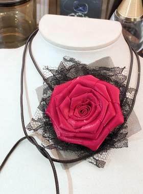 性感玫瑰花蕾丝choker绑绳项链颈链女黑色白色简约百搭短款锁骨链