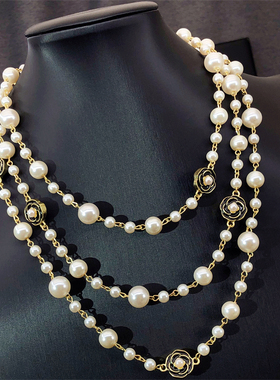 多层高级感长珍珠毛衣链