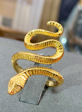 金色缠绕灵蛇钻戒指女小众设计食指戒复古ins冷淡风轻奢开口指环