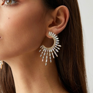 重工秋冬宫廷欧美浮夸满钻耳环显脸小夸张大耳饰爆闪耳钉配礼服女