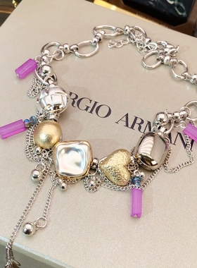 小众复古流苏爱心纹理编织宝石项链女新款爆款轻奢choker锁骨链女