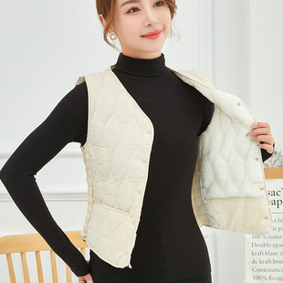 保暖内胆V领百搭背心优雅 短款 羽绒棉马甲女加绒加厚2025新款 修身