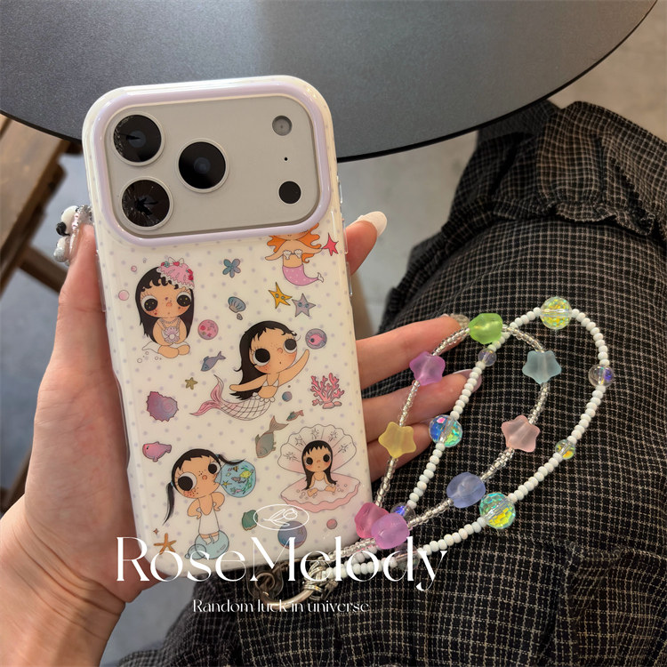 可爱美人鱼小玉波点适用17promax苹果16pro手机壳iPhone17双层13防摔15pro彩色星星手链14promax圆边保护套
