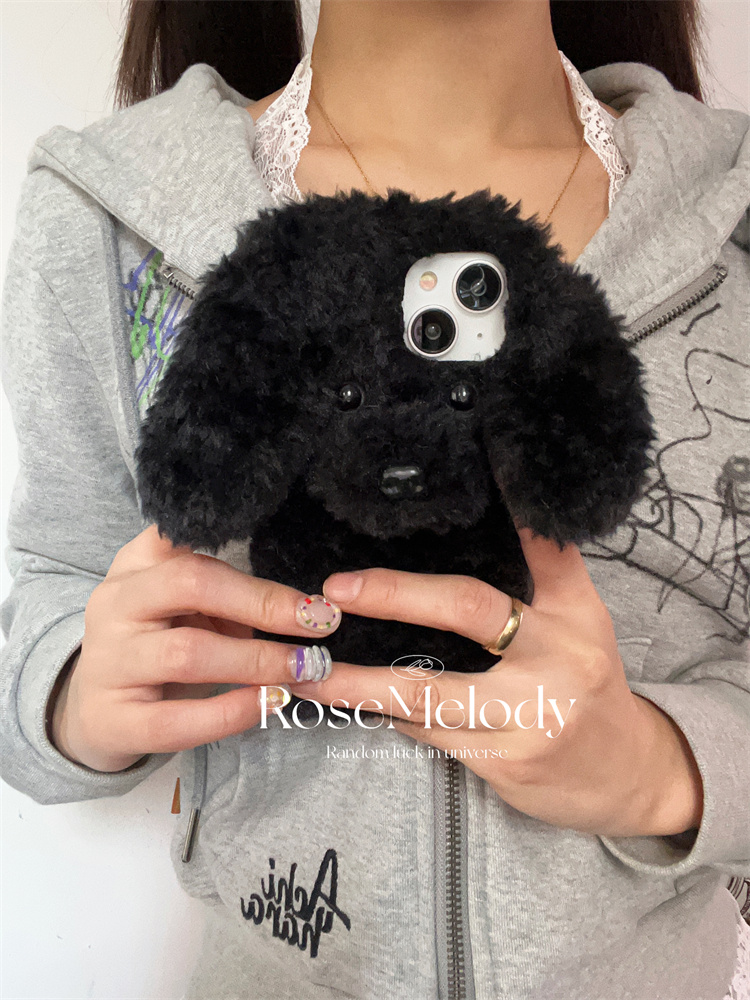 可爱黑色泰迪小狗毛绒p60适用华为pura70手机壳p50pro秋冬mate70韩风mate60/50/40pro软壳nova11/10荣耀90/80