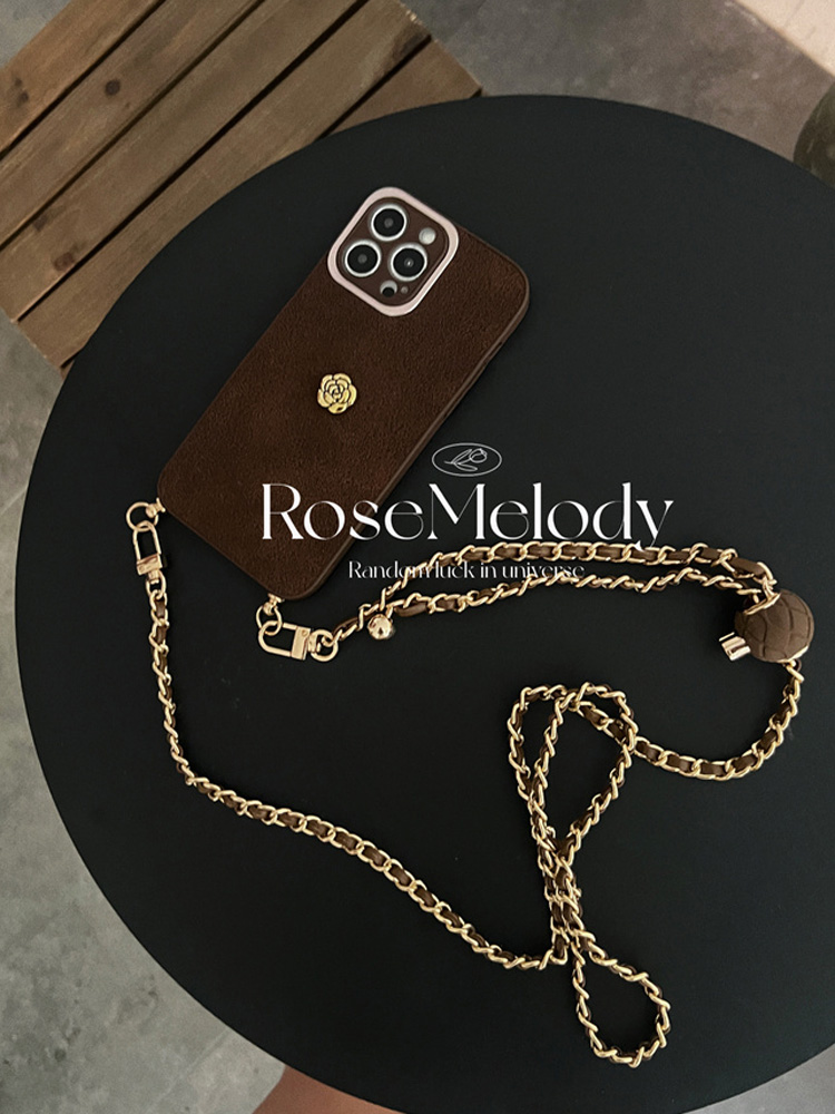 复古焦糖色山茶花p60适用华为p40手机壳p50pro硅胶mate30/40/50金球斜挎链条mate60pro保护套nova11/10/9荣耀