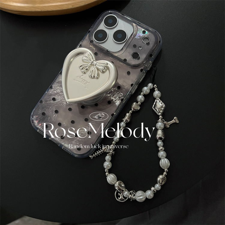 ins风高级感黑灰色波点适用iPhone17promax手机壳苹果16小众设计15promax银色蝴蝶结爱心支架14双层防摔13壳