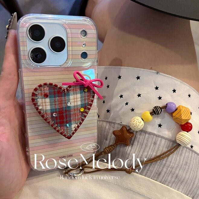 ins韩风粉嫩少女心条纹适用iPhone17promax手机壳苹果16布料红格子爱心支架15promax小众14保护套13双层防摔