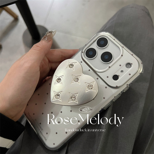 ins冷淡风高级感银色波点适用iPhone17promax手机壳苹果15闪钻星星爱心支架16pro小众13保护套14辣妹风双层壳