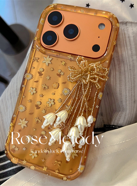 ins秋冬氛围感金棕色碎花适用iPhone17promax手机壳苹果16promax铃兰花流苏15pro气质女款14小众高级双层防摔