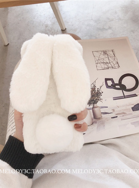 毛绒白色兔子p60适用华为p40手机壳p50pro可爱mate30/40/50保护套mate60pro软nova7/8/9/10/11少女荣耀90/80