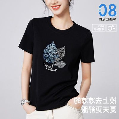 棉叶子2025刺绣夏装新款珠片圆领