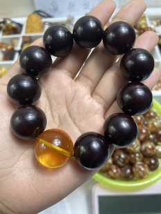 21+小叶紫檀手串加天然原矿金珀单珠