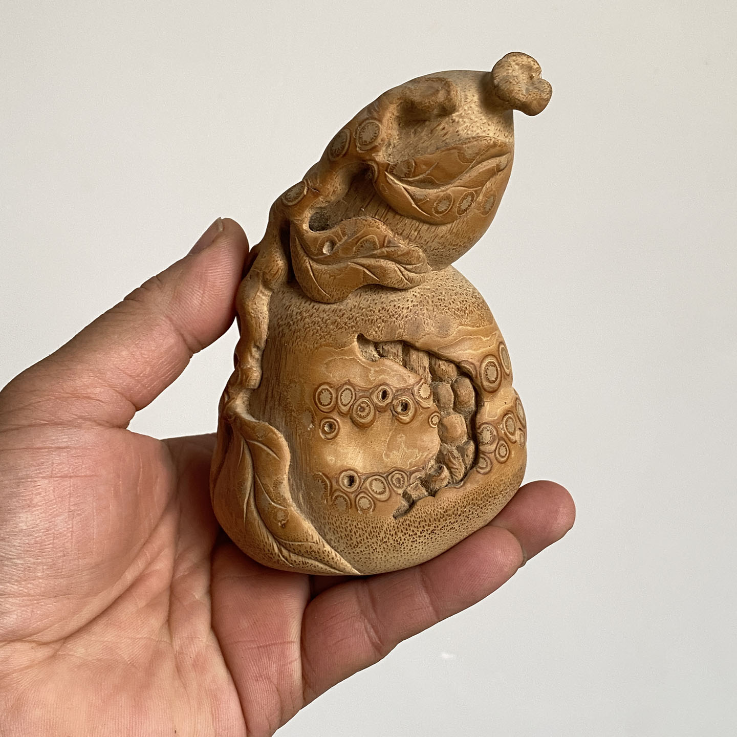 文玩竹根雕【葫芦】创意手把件竹雕把玩件 案头精雕小摆设