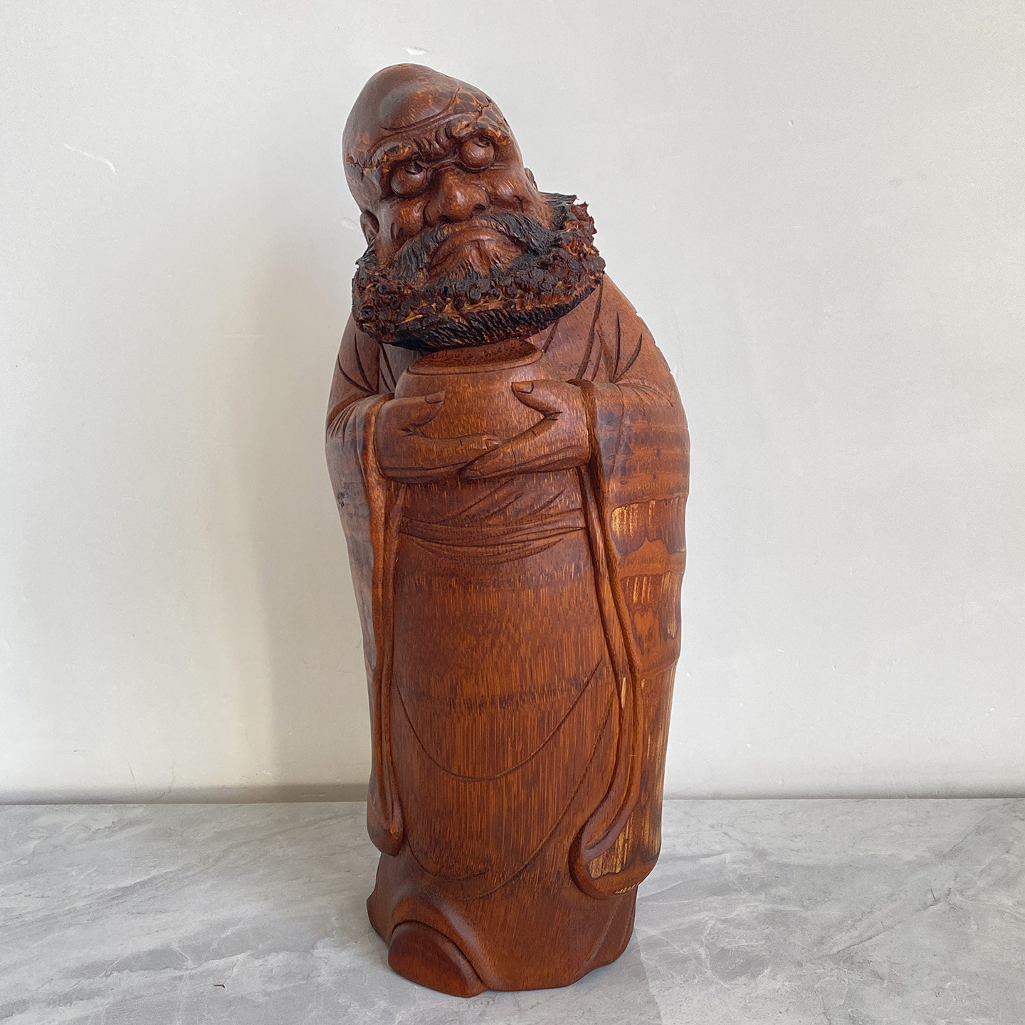 竹根雕【举钵罗汉】 纯手工雕刻  中式复古摆件 竹雕收藏品