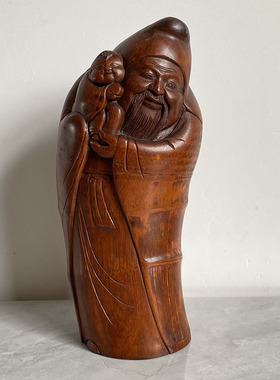 竹根雕摆件【福星】周岁礼物