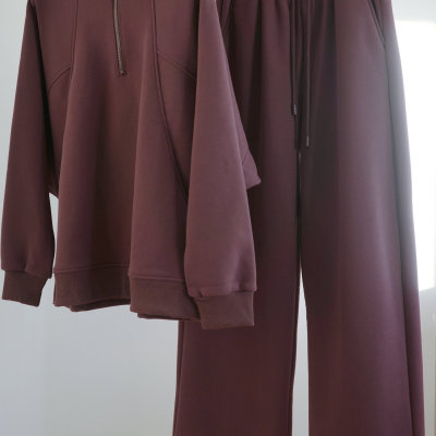 TOPUNA秋冬慵懒风连帽加绒卫衣套装女宽松拉链外套舒适极简两件套