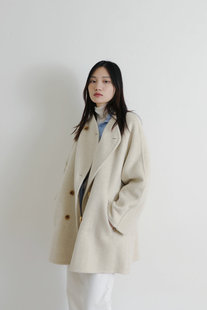 慵懒澳洲羊毛中长款毛呢外套双面呢安哥拉绒大衣女秋冬宽松外套女