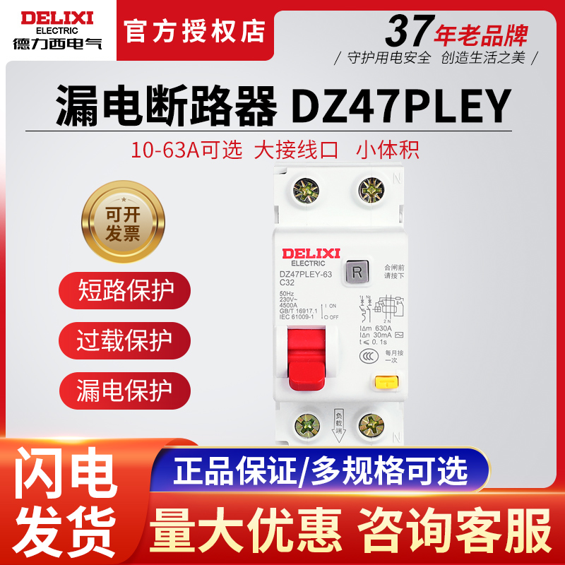 德力西DZ47PLEY双进双出带漏电保断路器开关2位家用40A总闸32A63A-封面