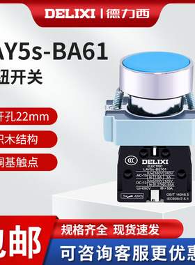 德力西按钮开关LAY5-BA61平钮自复位蓝色1常开LAY5S家用小型