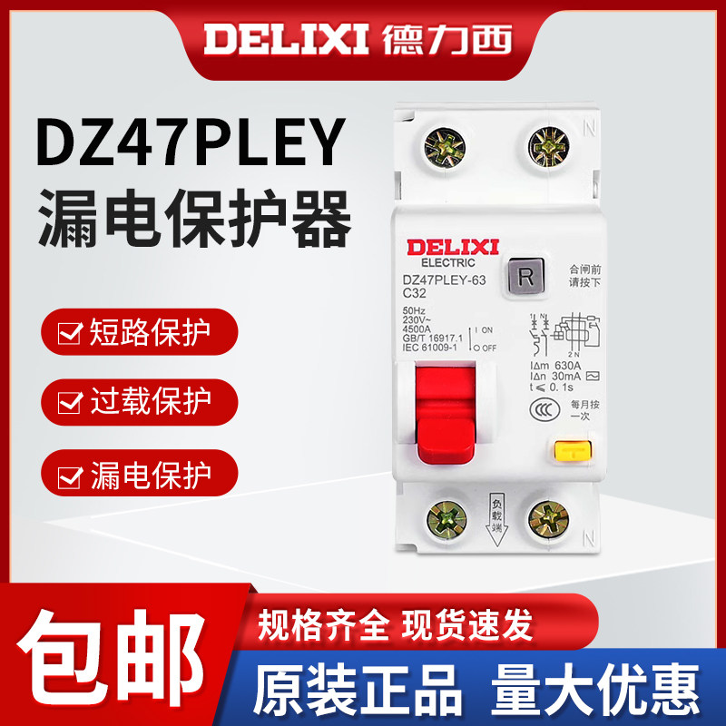 德力西DZ47PLEY双进双出带漏电保断路器开关2位家用40A总闸32A63A