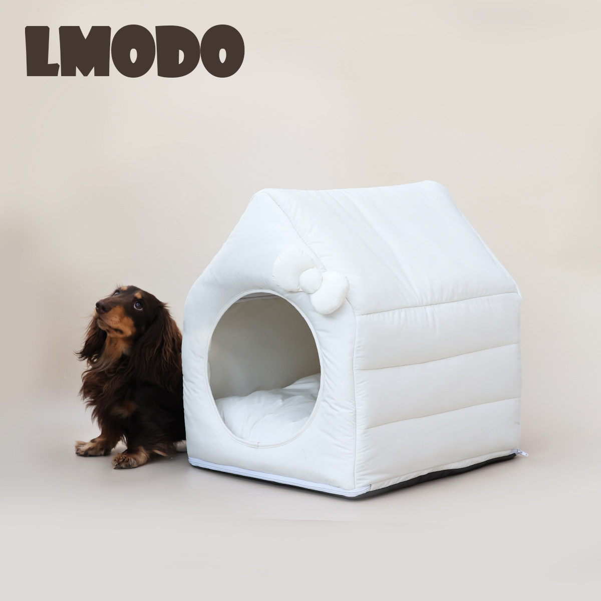 LMODO宠物蝴蝶结棉房子秋冬保暖宠物窝半封闭式猫狗通用宠物房子