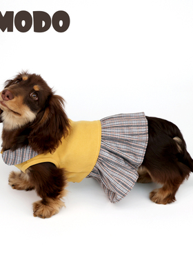 LMODO宠物衣服格纹可爱娃娃领宠物裙子带卡扣狗狗衣服猫猫服饰