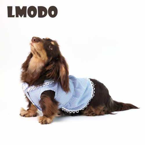 LMODO夏季薄款蓝色格纹宠物衣服