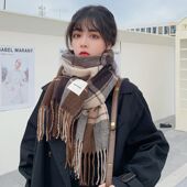 围巾女冬季 氛围感美拉德格子学生高级感女士围脖保暖韩系 2025新款