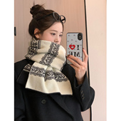 围巾女冬季 2025新款 加厚韩系氛围感学生米色新年双面针织女士围脖